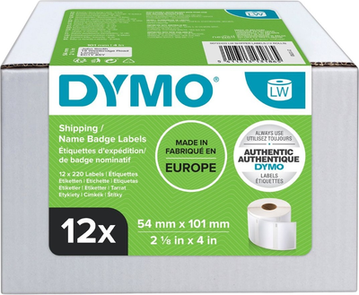 Etykiety termiczne Dymo S0722420 54 mm x 101 mm 12 szt. White/Black (5411313131865)