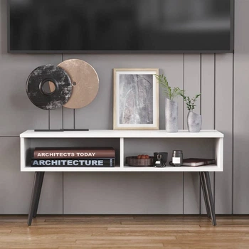 Тумба под ТВ Невада Ferrum-decor 45x100x38 Черный металл ДСП Белый 16 мм (FRD-106725)