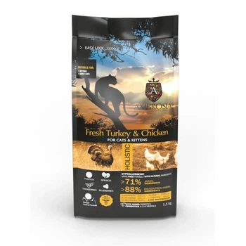 Беззерновий корм Ambrosia Grain free зі свіжою індичкою та куркою для кошенят та дорослих котів 5кг (5214001832248)