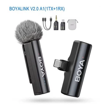 Микрофонная радиосистема BOYA BOYALINK A2- Два микрофона – Бездротовой петличный микрофон BOYALINK для iPhone, Android, DSLR Camera (версия без зарядного кейса)