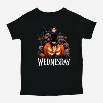 Дитяча футболка для дівчинки Спиногриз Wednesday гарбуз 10-001008 122 см Чорна (ROZ6501078823)
