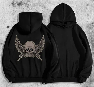 Чоловіче тепле худі з принтом Череп з крилами / Skull winh wings XL, Чорний
