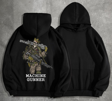 Чоловіче тепле худі з принтом Кулеметник / Machine gunner, XS, Чорний