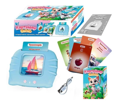 Картридер Знаний WToys с украинским озвучением, карманный алфавит, говорящие карточки, голубой