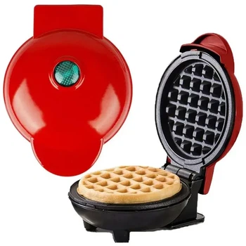 Вафельница мини для бельгийских вафель Mini Waffle Maker с антипригарным покрытием красная