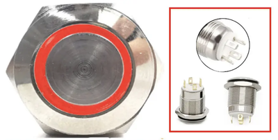 Кнопка антивандальная 19 мм 220V, без фиксации, КРАСНАЯ ПОДСВЕТКА