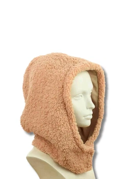 Женский капор-капюшон меховой (Барашек) (One-size) Персиковый