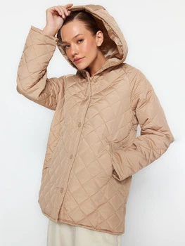Куртка демісезонна подовжена з капюшоном жіноча Trendyol TWOAW23MO00131 M Beige (8683047119373)