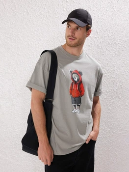 Футболка бавовняна довга чоловіча Trendyol TMNSS25TS00158 XL Gray (8684737398405)