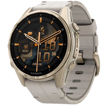 Смарт-часы Garmin fenix 8 43mm, AMOLED, Saph, SftGldSS/FogGryLeatherBnd, Excl, GPS (010-02903-40)