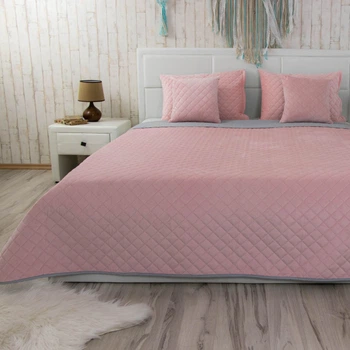 Покривало Руно 180х220 VeLour Pink and Grey ромб (340.55_Pink and Grey ромб)