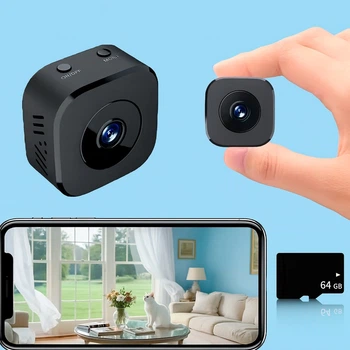 Мини-камера видеонаблюдения 4K Full HD с WiFi и ночным видением 64 Гб для дома, офиса, авто Черная