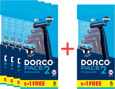 Упаковка одноразовых бритв Dorco Pace 2 2 лезвия для мужчин 6 шт 4+1 пачек (2002300004106)