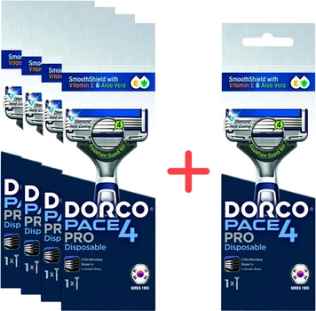 Упаковка одноразовых бритв Dorco Pace 4 Pro 4 лезвия для мужчин 1 шт 4+1 пачек (2002300004083)