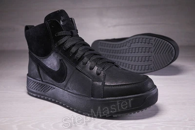 Зимові шкіряні кросівки на хутрі air force grey sole 44