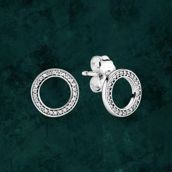 Серебряные сережки "Блестящий круг" Pandora (Пандора) 290585cz