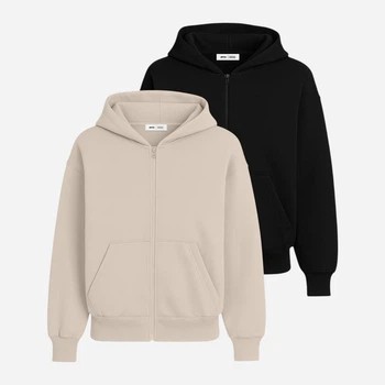 Набор толстовок на молнии мужских Ray Premium Loose U0409M-Cream-Black 2XL 2 шт Бежевый/Черный (RAY2000000046020)