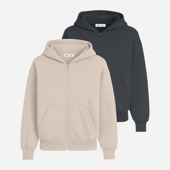 Набор толстовок на молнии с капюшоном женских Ray Premium Loose U0409W-Cream-Dark Grey S 2 шт Бежевый/Темно-серый (RAY2000000046266)