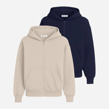 Набор толстовок на молнии с капюшоном женских Ray Premium Loose U0409W-Cream-Navy Blue L 2 шт Бежевый/Темно-синий (RAY2000000046495)