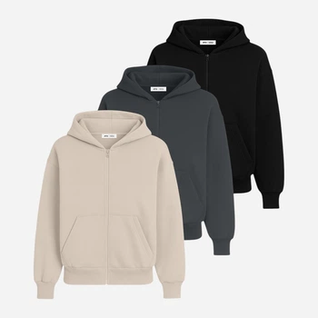 Набір толстовок на блискавці чоловічих Ray Premium Loose U0409M-Cream-Grey-Black S 3 шт Бежевий/Темно-сірий/Чорний (RAY2000000047454)