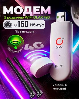 Високошвидкісний мобільний інтернет модем Olax F90 роутер з WiFi 4G LTE + 2 термінальні антени під Київстар, Life, Vodafone