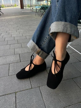 Балетки женские весенне-осенние KATI SHOES из натуральной замши 40 р. черные 075 (6294)