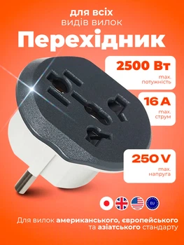 Перехідник для розетки мережевий адаптер для всіх виделок 2500 Вт адаптер з американської вилки на європейську універсальний BRS