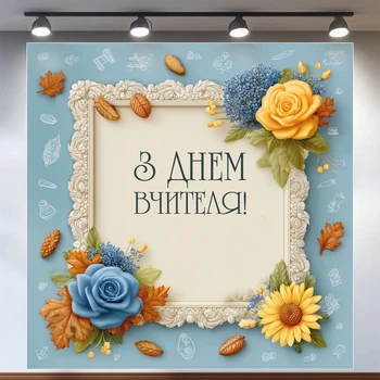 Баннер «День учителя» для фотозоны – стильное оформление школьного праздника, 160×160 см, №41038