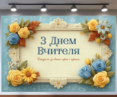 Банер «День вчителя» для фотозони – яскраве оформлення шкільного свята, 180×120 см, №41365