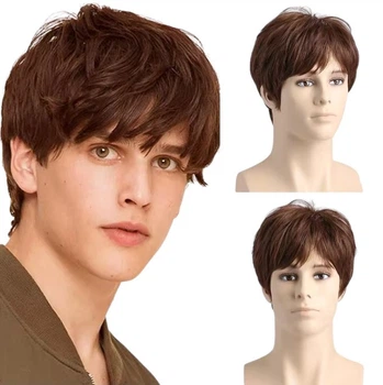 Парик мужской короткий каштановый, термоволокно DC WIG-M43