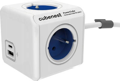 Розгалужувач мережі Cubenest PowerCube Extended USB A+C PD 20W Blue (PC420BL)