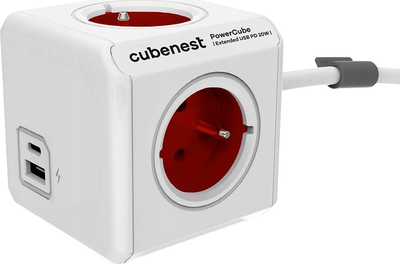 Розгалужувач мережі Cubenest PowerCube Extended USB A+C PD 20W Red (PC420RD)