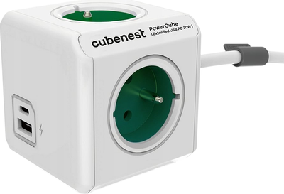 Розгалужувач мережі Cubenest PowerCube Extended USB A+C PD 20W Green (PC420GN)