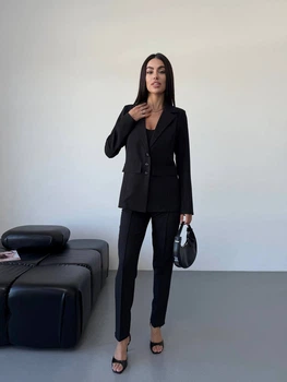 Женский костюм (пиджак + топ + штаны) Fashion 9ANN_1680Black L Черный (2000000956077)