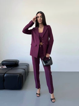 Женский костюм (пиджак + топ + штаны) Fashion 9ANN_1680Bordo M Бордовый (2000000956008)