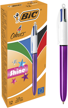 Zestaw długopisów kulkowych BIC 4 Colours Shine Fioletowy 1 mm 12 szt (3086123502901)