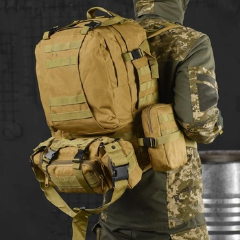 Рюкзак Silver Knight 55 л с 3 подсумками Cordura 1000D койот размер 50х32,5х34 см