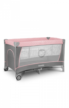 Ліжечко-манеж Lionelo Flower Flamingo 84 х 125 х 41 см - рожево-сірий