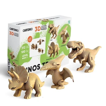3D Пазл Картонний Cartonic Три Динозавра Dinos Trio 312 деталей