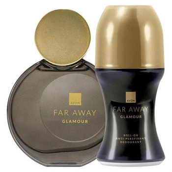 Женский парфюмированный набор 2-в-1 Avon Far Away Glamour: Парфюмированная вода Far Away Glamour для нее 50 мл + Шариковый дезодорант-антиперспирант Far Away Glamour 50 мл