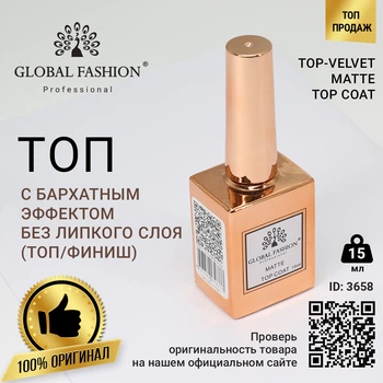 Топ із оксамитовим ефектом без липкого шару (топ/фініш) Global Fashion Matte Top Coat, 15 мл
