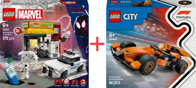 Набір конструкторів LEGO Marvel Всесвіт-павук: Майлз Моралес проти Плями 254 деталі + City Пілот F1 з гоночним автомобілем команди McLaren 86 деталей (76311_60442)