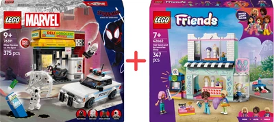 Набір конструкторів LEGO Marvel Всесвіт-павук: Майлз Моралес проти Плями 254 деталі + Friends Перукарня та магазин аксесуарів 347 деталей (76311_42662)