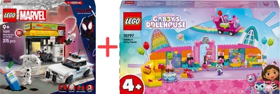 Набір конструкторів LEGO Marvel Всесвіт-павук: Майлз Моралес проти Плями 254 деталі + Gabby's Dollhouse Святкова кімната Габбі 252 деталі (76311_10797)
