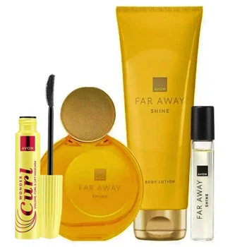 Женский парфюмированный набор 4-в-1 Avon Far Away Shine парфюмированная вода Far Away Shine для Нее 50 мл + Лосьон для тела Far Away Shine 125 мл + Мини-аромат Far Away Shine 10 мл + Тушь для ресниц Магический изгиб 10 мл