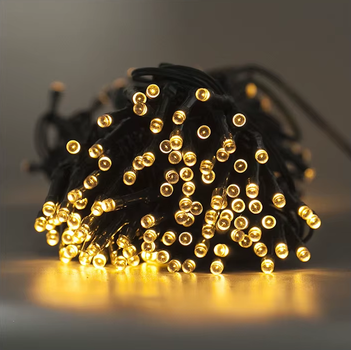 Уличная светодиодная гирлянда 12м 100 LED на солнечной батарее, тёплый белый