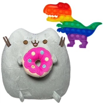 Мягкая игрушка Pusheen Cat 18х15см с Пончиком Серый и Игрушка антистресс Pop It Динозавр v-13190