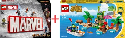 Набір конструкторів LEGO Super Heroes Логотип і мініфігурки Marvel 931 деталь + Animal Crossing Острівна екскурсія Kapp'n на човні 233 деталі (76313_77048)