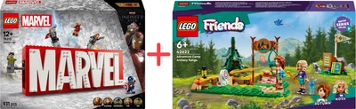 Набір конструкторів LEGO Super Heroes Логотип і мініфігурки Marvel 931 деталь + Friends Стрільбище в пригодницькому таборі 157 деталей (76313_42622)