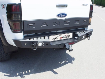 Усиленный задний бампер Dakar для Ford Ranger (2011-2022 гг), черный, с сенсором и подсветкой